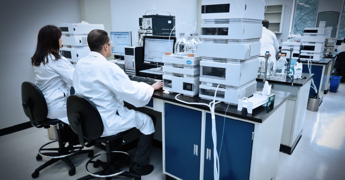 A pair of Corealis scientists analyze an API to determine its druggability for a proof of concept. 
